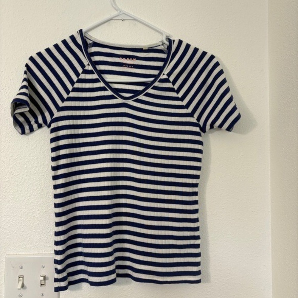 Boden Anna Ribbed Short Sleeve Tee Blue White Striped Womens Size 8